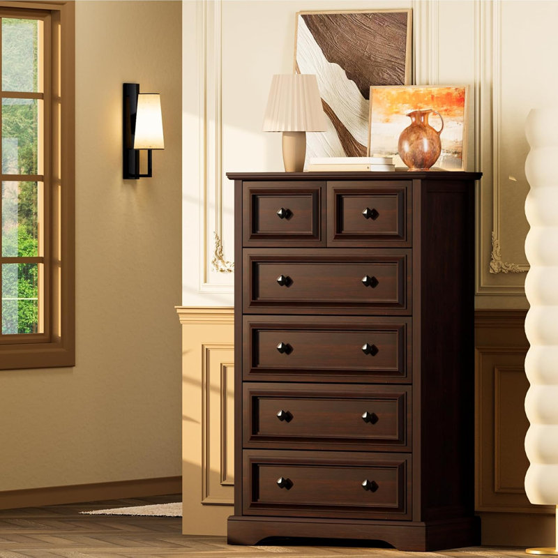 Farmhouse 48" Tall Dresser for Bedroom, Cherry