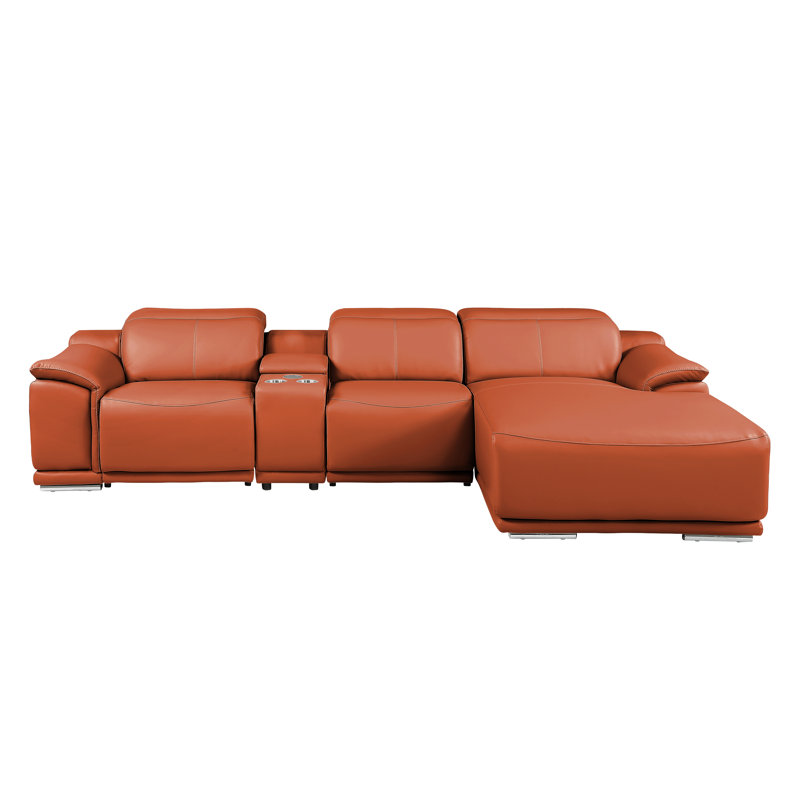 Canapé modulaire en cuir italien 4 pièces DivanItalia Camel, Cuir véritable chameau, Orienté à droite