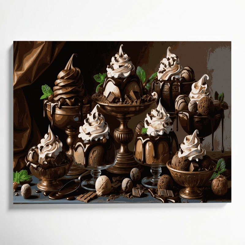 Desserts, chocolat, crème glacée, art mural sur toile brune, H 20 po x l 30 po