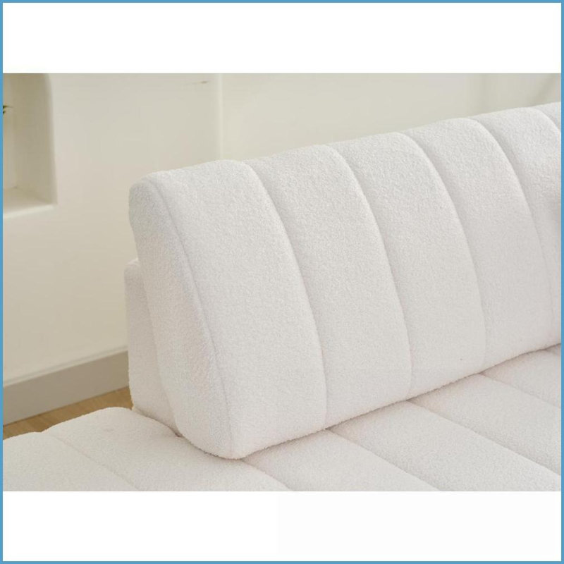 Canapé modulaire en laine d'agneau avec méridienne Jessica | Beige | Laine | Dossier rembourré