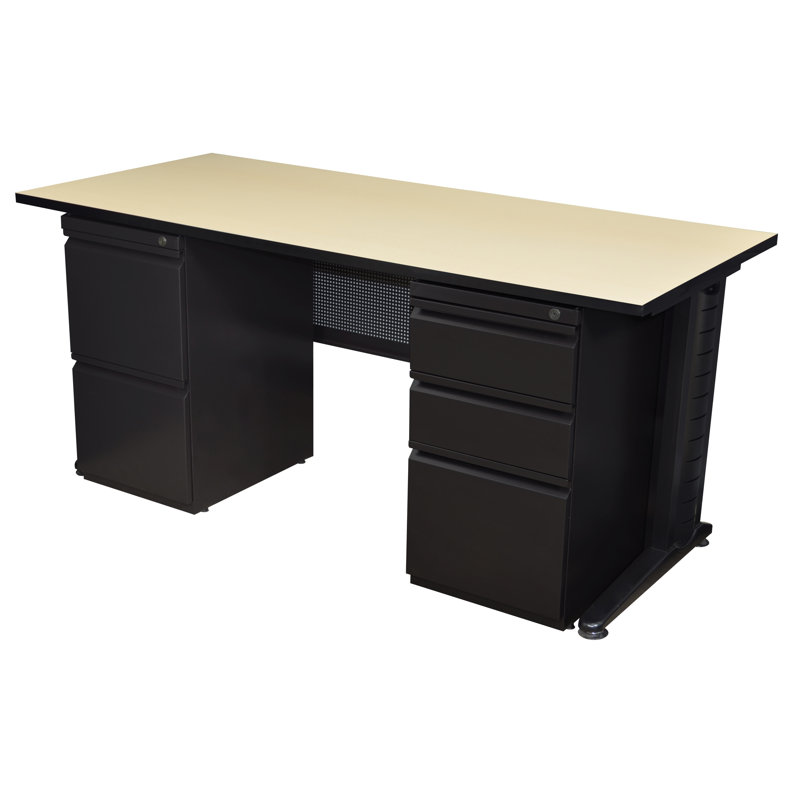 Bureau pour enseignant Nevjana Fusion avec tiroir à double caisson, Cerisier, 29" H x 72" W x 30" D