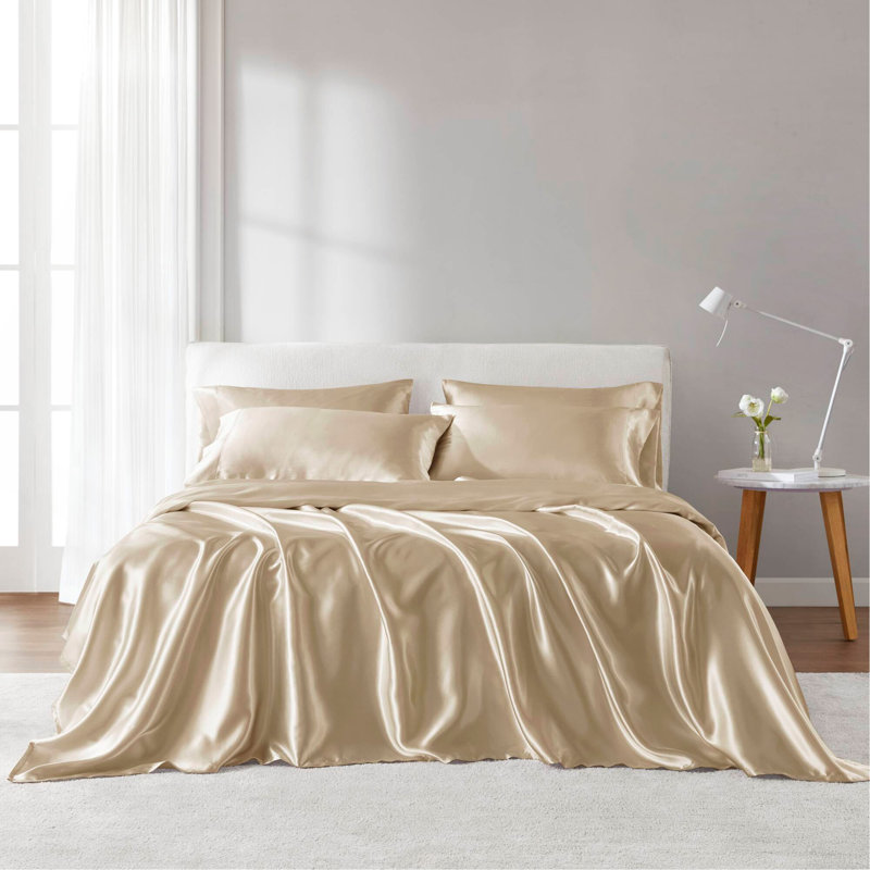 Ensemble de draps en satin de luxe, Édredon grand et 3 pièces supplémentaires, Émeraude