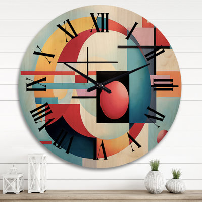 Colorful Suprematism Essence of Pure II - Abstract Suprematism Oversized Wood Wall Clock