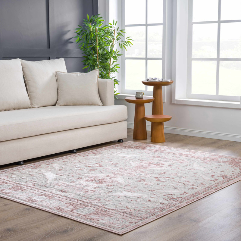 Tapis rose rectangulaire en polypropylène tissé à la machine Katriena, Rectangle 8 pi 10 po x 12 pi