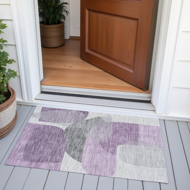 Tapis mauve lavable à la machine intérieur / extérieur Xhevrie, Rectangle 1 pi 8 po x 2 pi 6 po