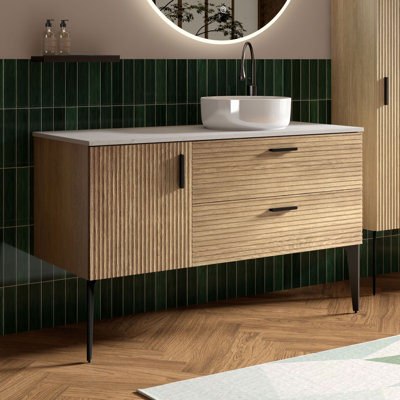 Meuble-lavabo moderne 48 po avec 2 tiroirs à fermeture silencieuse, 1 armoire de rangement et vasque en céramique