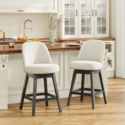 Tabouret de bar pivotant vintage avec pieds en bois massif