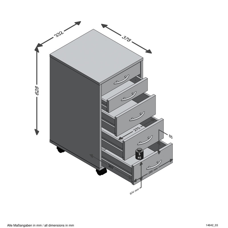 33.2 cm W 5 -Drawer Filing Cabinet, White