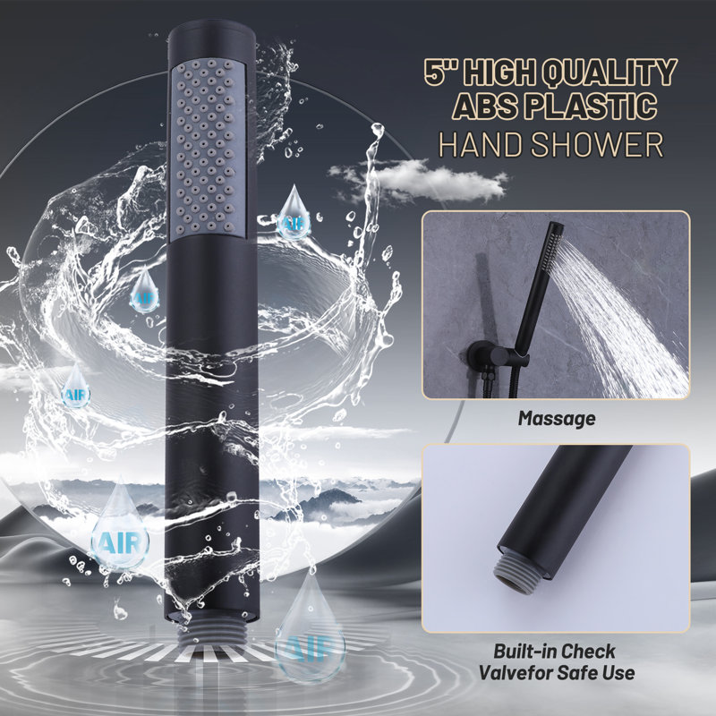 Matte Black Wall-Mounted Rainfall Shower System with Handheld Sprayer