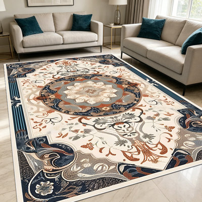1PC Vintage Persian Medallion Floral area rugs for Living Room, Soft and Comfortable, Suitable for all seasons, easy-to-maintain, machine washable Indoor floor mat, suitable for dining room, bedroom, entryway, kitchen, Home Decor, Outdoor Decor.