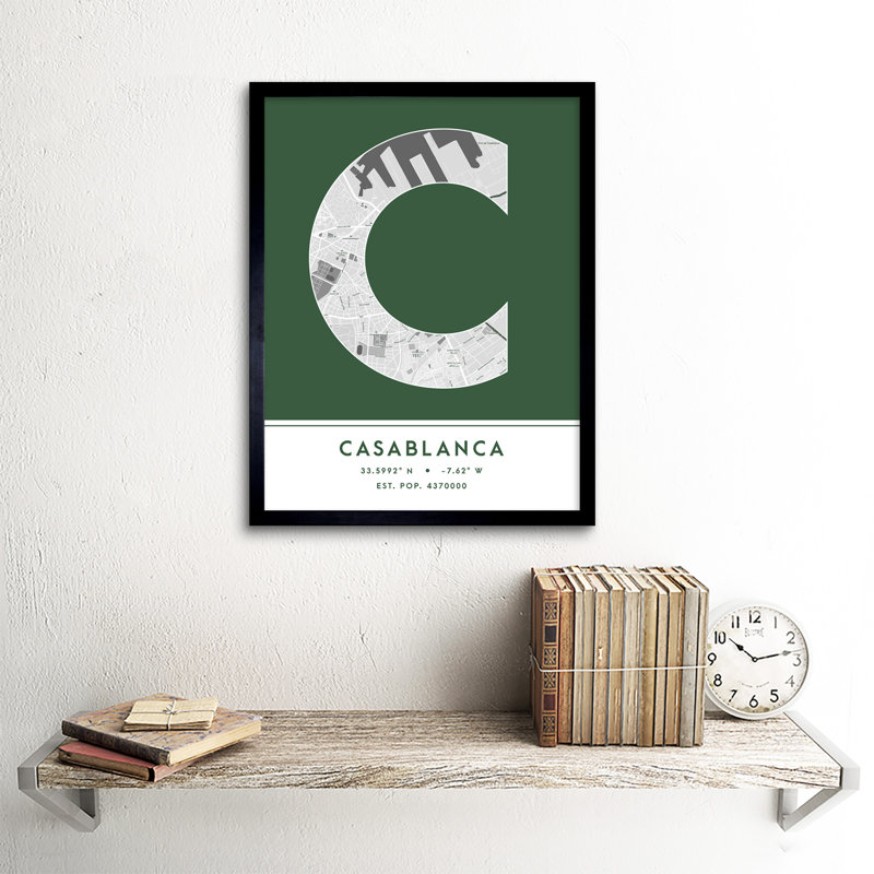Casablanca Morocco City Map Green - Single Picture Frame Typography