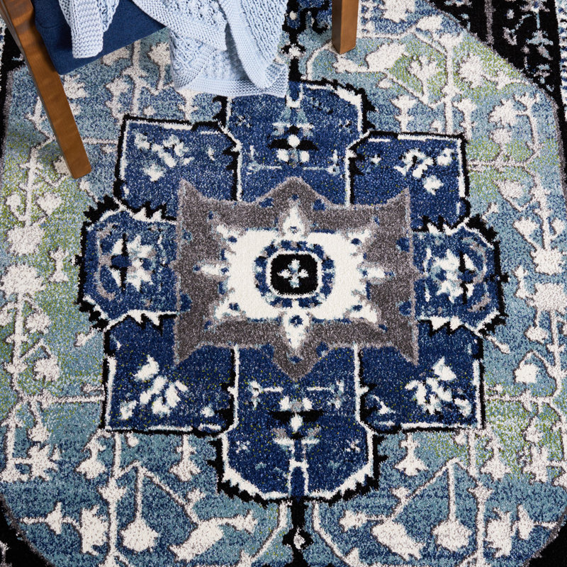 Evanoff Oriental Blue/Light Green Area Rug, Rectangle 2'7" x 5'