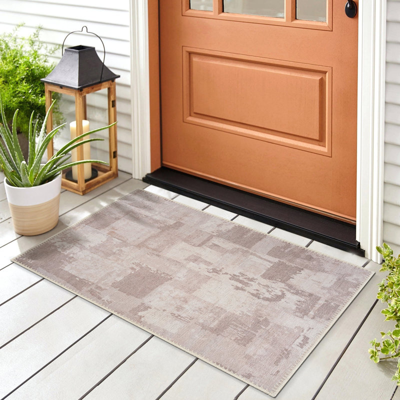 GLN Rugs Contemporary Collection - Machine Washable Modern Area Rug, Contemporary Washable Rug, Non Slip Area Rug, Abstract Living Room Rug, Bedroom Rug, Bathroom Rug (Tan and Beige Rug)