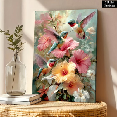 Topbout Hummingbirds & Hibiscus Flowers Wall Art - High-End Tropical Botanical Decor for Living Room