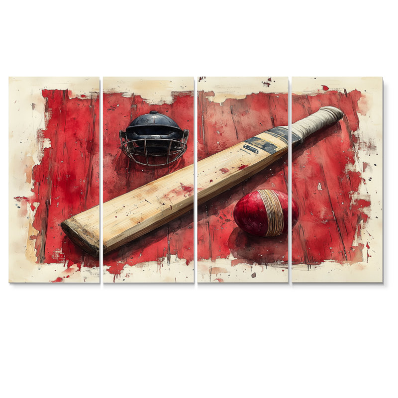 Ensemble de salon de cricket rouge et noir - Cricket Sport Wall Art, H 32 po x l 64 po