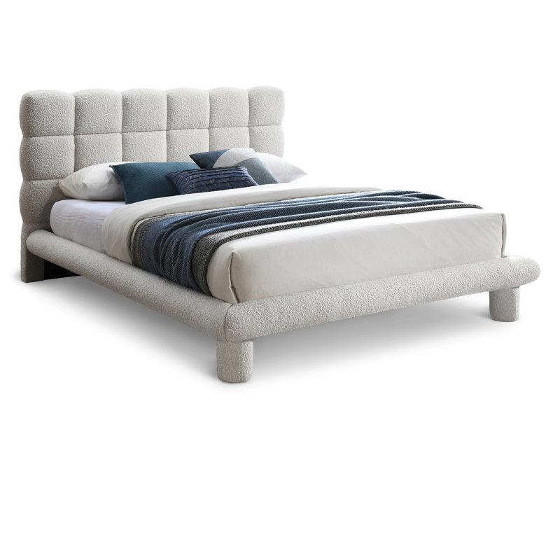 Deco Tufted Panel Bed, Full / Double, Cream Boucle Fabric