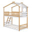Lit superposé simple au-dessus d'un lit simple en bois avec toit, fenêtre, échelle-738853945