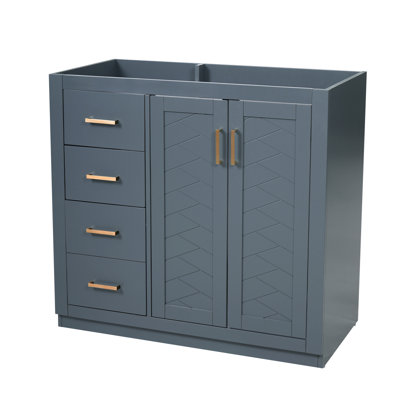 Ensemble de meuble-lavabo autoportant avec cadre en bois massif 36 po, 3 tiroirs et portes à fermeture douce