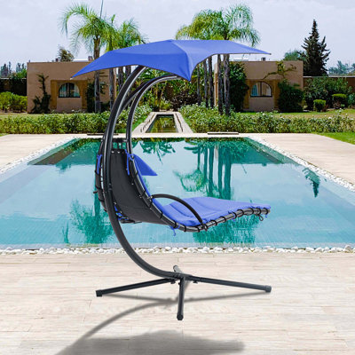 Chaise longue suspendue avec auvent amovible, balancelle d'extérieur avec coussin intégré, balancelle courbée suspendue pour balancelle au bord de la piscine, hamac avec support