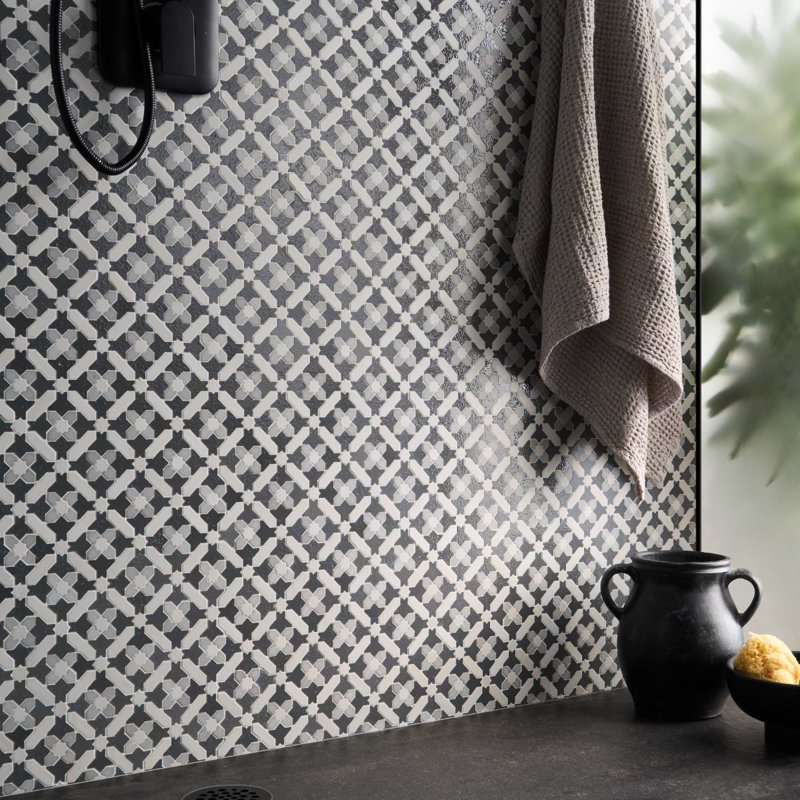 Cantico Safi Mixed Finish Lava Stone And Cement Mosaic Tile, Cloud Gray