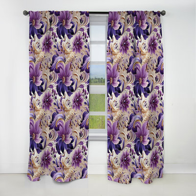Paisley persan mauve lavande - Rideau floral - Rideau floral occultant en velours - 1 panneau