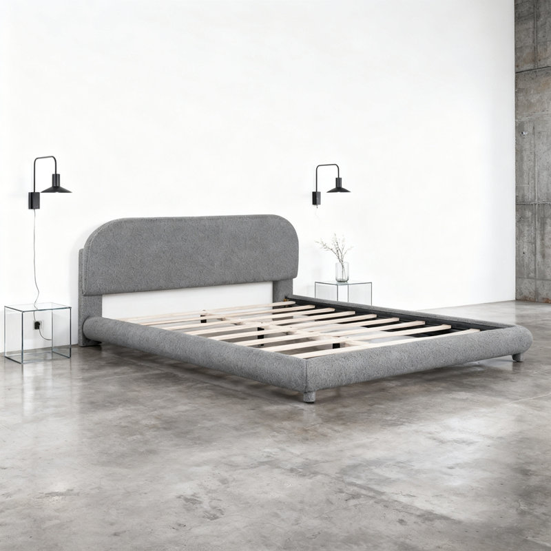 Lit plateforme en tissu d'ameublement Teddy, gris, Grand