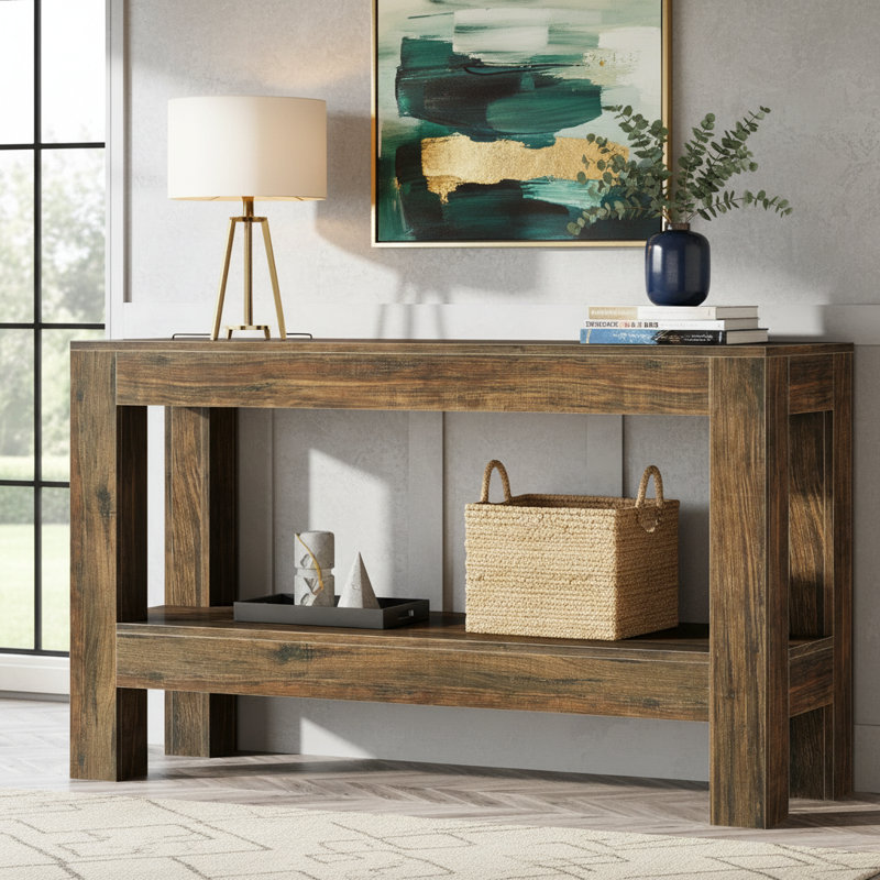 63" Console Table, Farmhouse 2-Tier Entryway Table Sofa Table