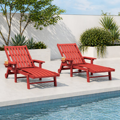 Chaise longue inclinable réglable en PEHD d'extérieur avec roulettes et porte-gobelet Pakkdiarie (ensemble de 2)