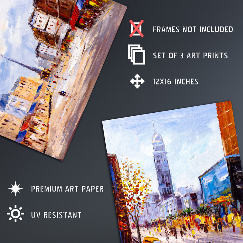 New York London Paris Cityscapes 3-Piece Set Unframed Wall Art Prints Living Room Aesthetic Modern Oil Painting