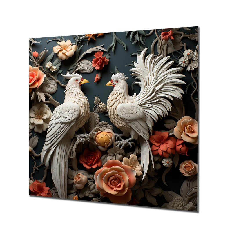 Amour blanc et bleu - Plumage de poulet, H 16 po x l 16 po