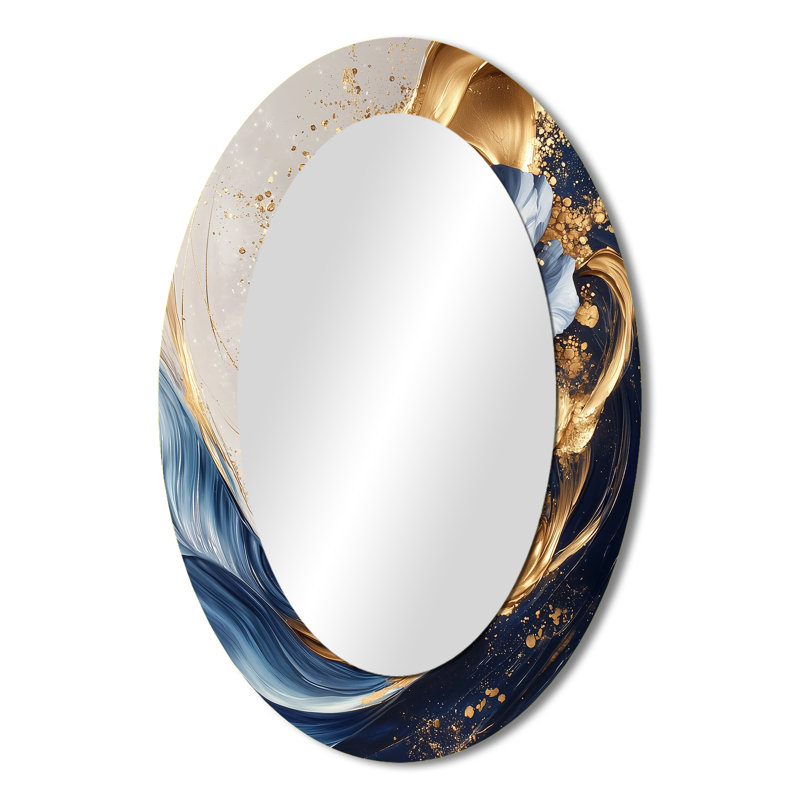 Golden Golden Peony Flower II - miroir mural ovale bleu, 36 po x 24 po