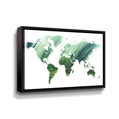 " Moss Green Emerald Colorful World Map Silhouette "