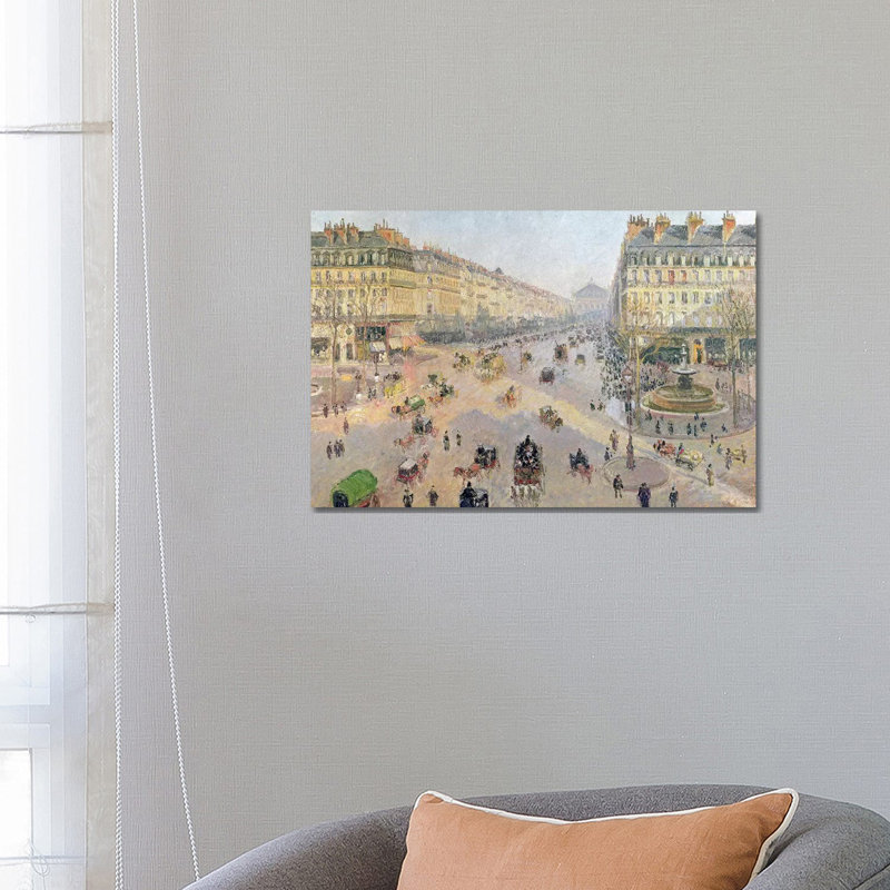 The Avenue De L'opera, Paris, Sunlight, Winter Morning, C by Camille Pissarro - Wrapped Canvas Painting