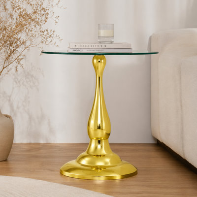 Small metal side table, modern round metal side table with a glass top measuring approximately 19.6 inches in diameter. Ideal for use next to a bed or sofa, in living rooms, bedrooms, patios, etc.