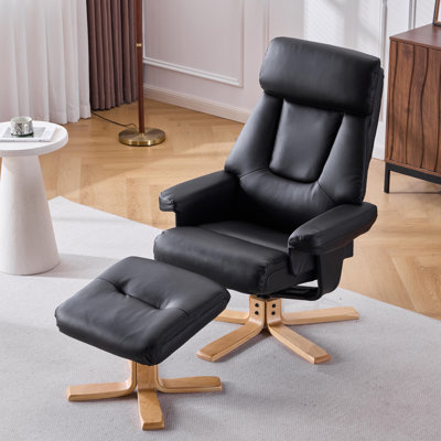 Fauteuil inclinable et repose-pieds 26 po contemporain en polyuréthane avec base pivotante en métal