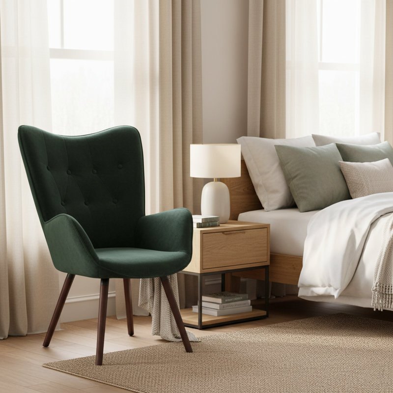 Garmon Velvet Armchair, Green