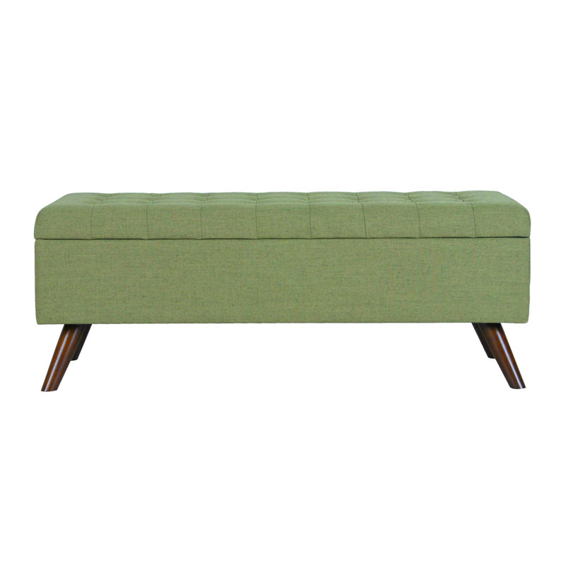 Banc de rangement avec repose-pieds Eva, polyester tissé, 48 po, Vert olive, Noyer brun