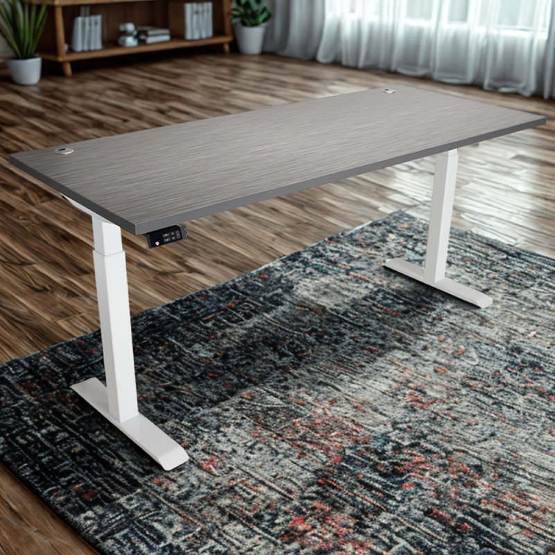 Skyscraper Electric Height Adjustable Standing Desk, Dual Motor and Digital Control with Memory, 72x30, Charcoal Strand Top with White Frame