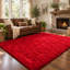 Tapis rouge à poils longs de 152 x 213 cm avec mousse à mémoire de forme
