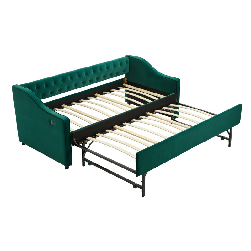 Velvet Daybed With Trundle, Emerald