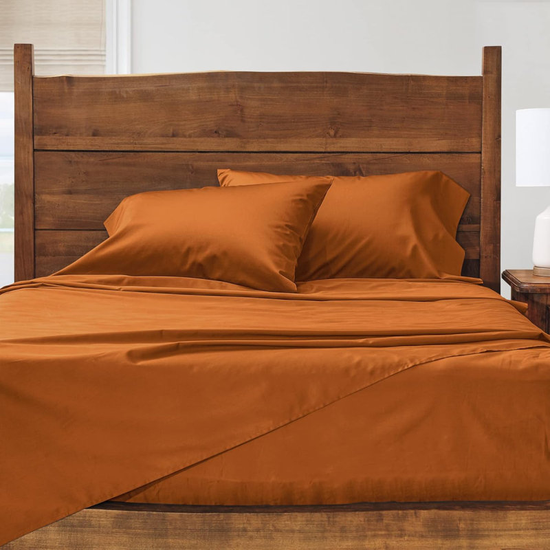 Cuddledown Heritage Sateen Sheet Set, King Sheet Set with 2 Pillowcases, Paprika
