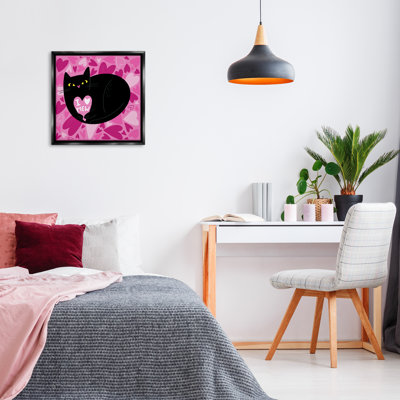 «I Love Mew Black Cat», toile encadrée flottante dorée par Leeza Hernandez