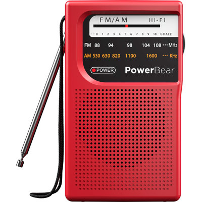 Radio portable PowerBear | AM / FM, 2AA à piles avec réception longue portée pour une utilisation intérieure, extérieure et d'urgence