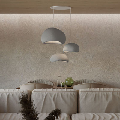 Elegant Adjustable Chandelier, Concrete Grey, 41 x 12.6 x 9.4 inches | Polymeric Composite Body & Cap, Height 12.2 to 47.2 inches | Fits 3 x E27 Bulbs (Max 40W), Modern Lighting for Home & Office Décor