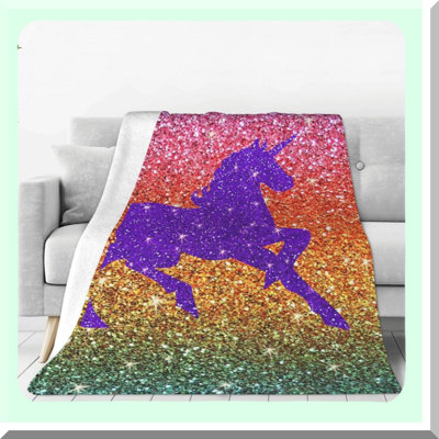 Unicorn Dreams: Rainbow Glitter Purple Sparkles Fleece Blanket - Cozy, Lightweight, Plush Throw for Bedroom, Living Room, Sofa, Couch - 60"x50""