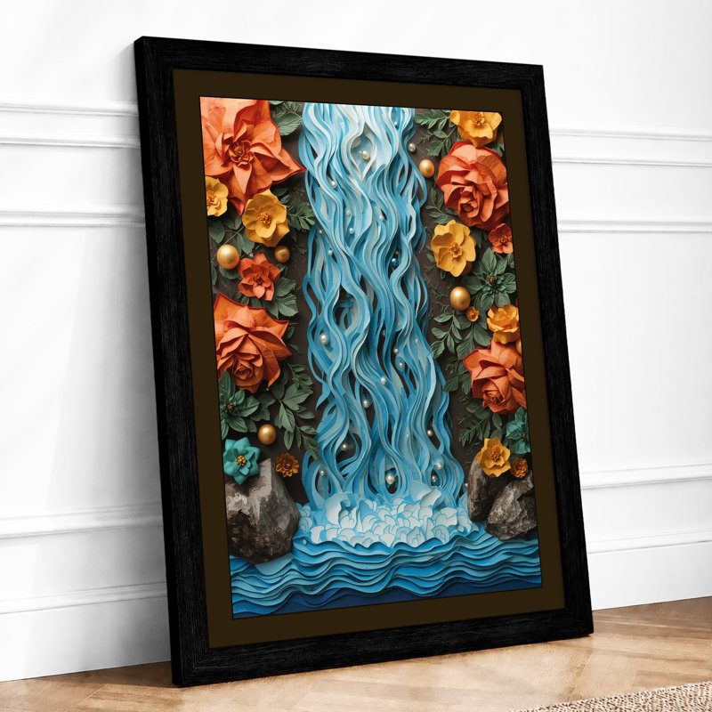Waterfall in Bloom Botanical - Framed Print, A4 - 29.7 x 21.0 cm, Black