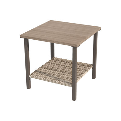 Outdoor Wicker Metal Table with Wood-Grain Top by Lark Manor