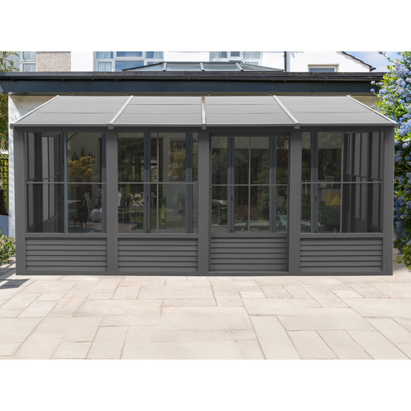 Gazebo Penguin Florence Wall Mounted Solarium 10 Ft x 16 Ft Metal Roof In Slate, Slate, 10' x 16'