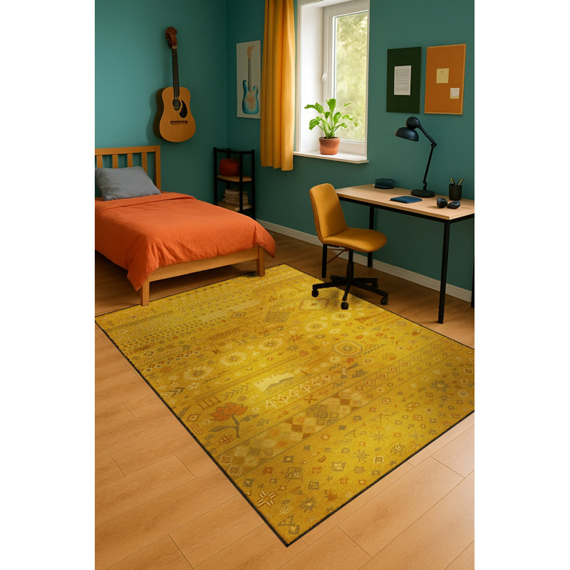 Tapis tissé orange traditionnel Mosso, 4'11" x 7'7"