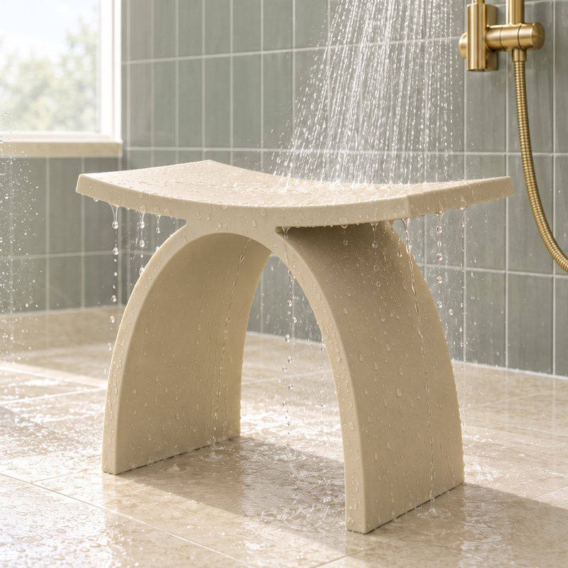 Freestanding Shower Seat Solid Surface Shower Stool（Milk-coffee）, Beige